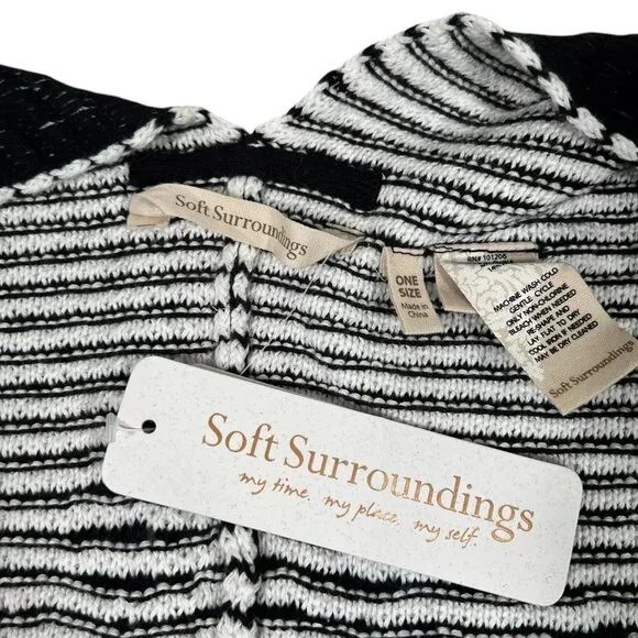 Soft Surroundings Womens Black Aztec Stretch Stitch Tribal Wrap Poncho One Size - Picture 13 of 16